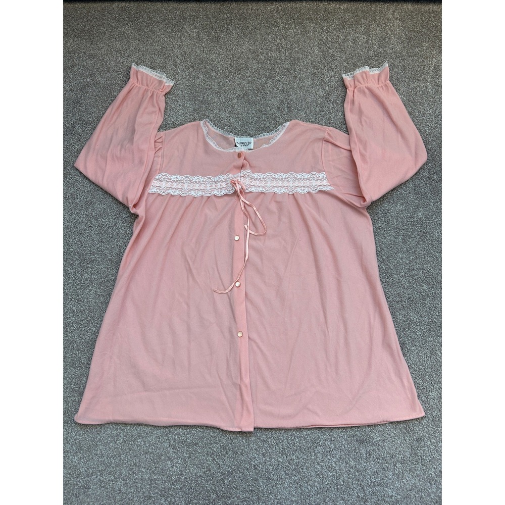 Improved Living Bed Jacket Womens L Pink Excellent Lace Trim Button Front Jacket